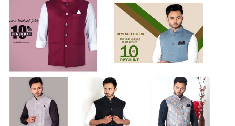 Printed & Sleeveless Short Nehru Jacket For Men