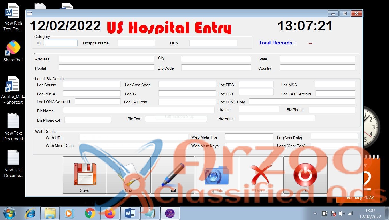 Data US Medical Form Filling project available cal